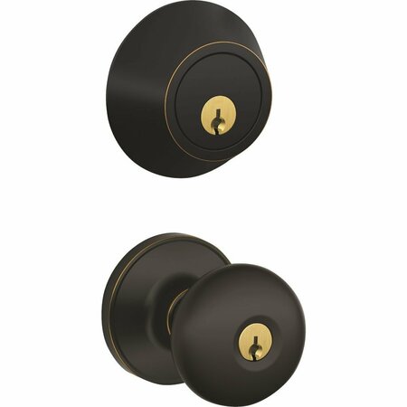 DEXTER BY SCHLAGE Stratus Aged Bronze Single Cylinder Deadbolt & Door Knob Combo JC60VSTR716